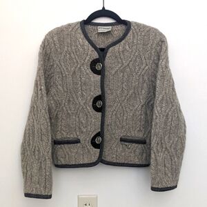 Stapf Boiled Mohair Wool Cable Knit Gray Button Front Cardigan Size 36 Small